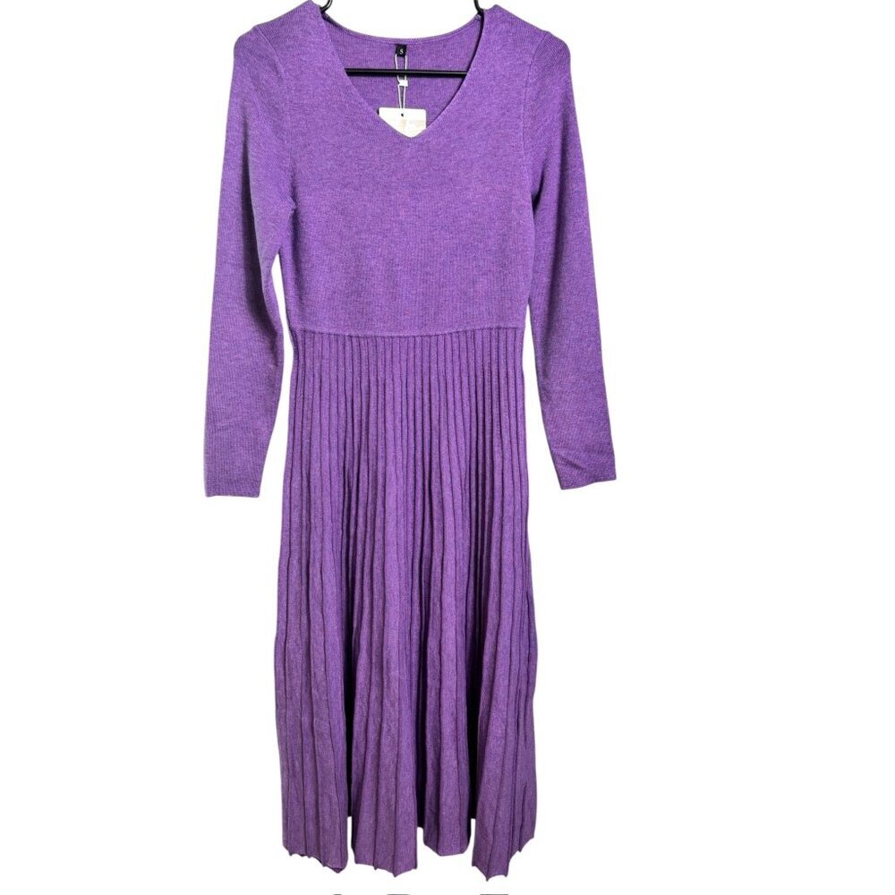 Arach & Cloz Women's Long Purple Pleated Dress